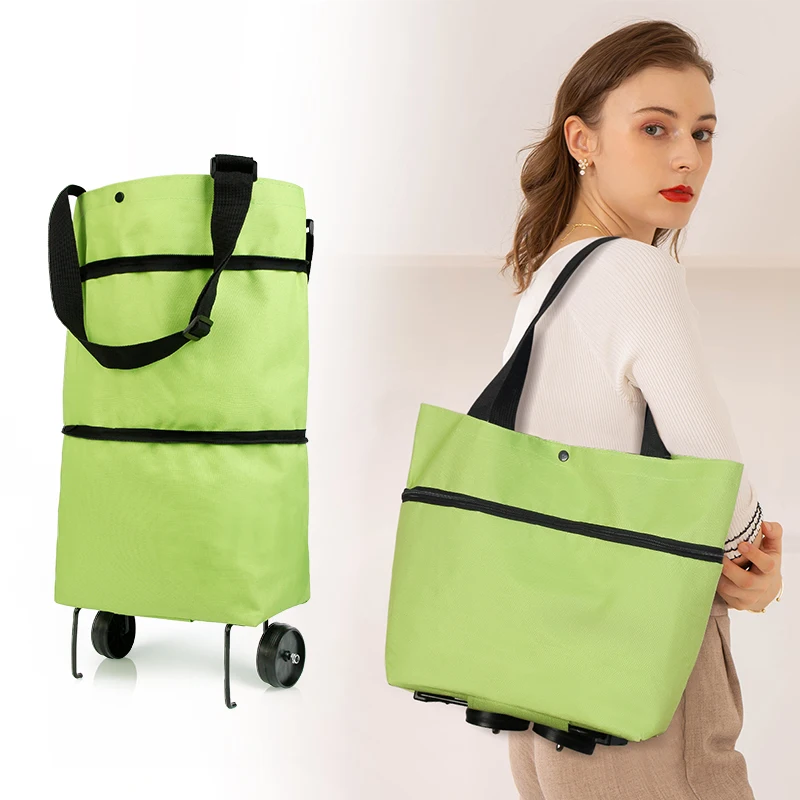 

Fashion Stripe Shopping Pull Cart Trolley Bag With Wheels Grocery Tote Handbag Big Capacity Reusable Vegetable Grocery Organizer