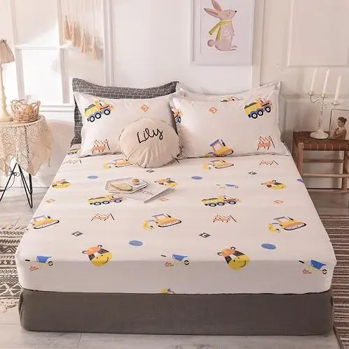 53 New Product 1pcs Cotton Printing bed mattress set with four corners and elastic band sheets - Цвет: gongchengche