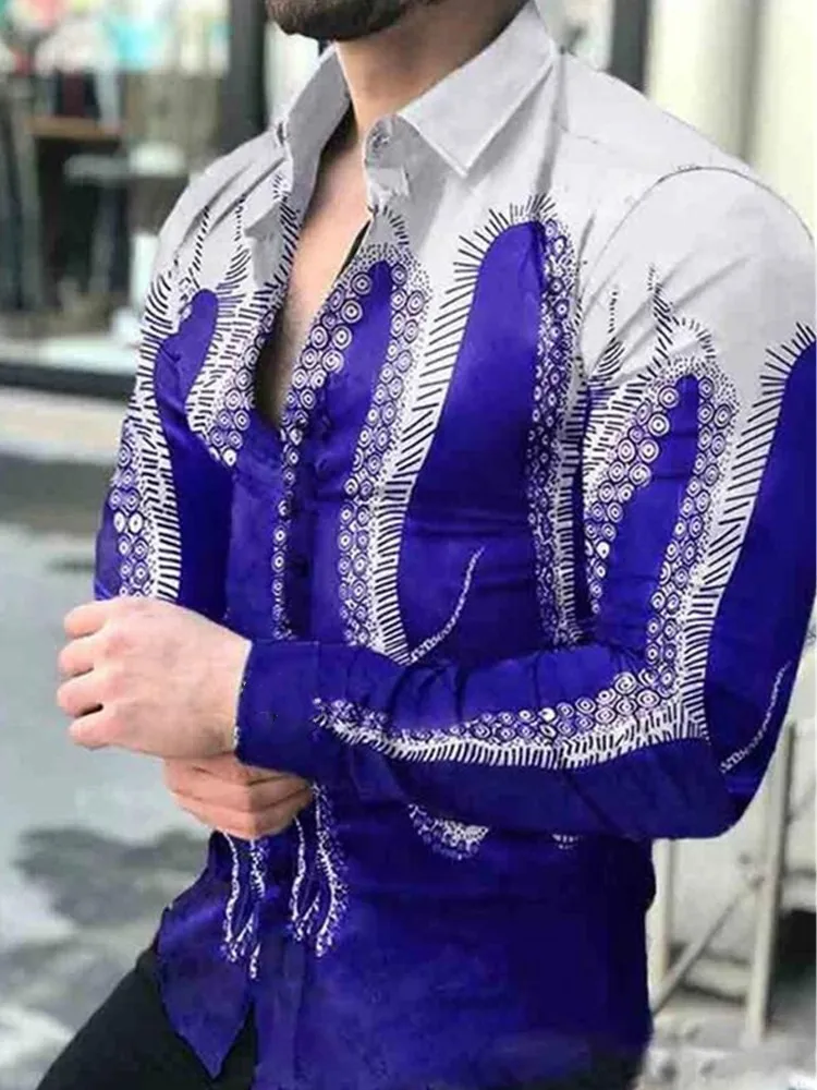 

Spring and Autumn Man Long Sleeve Casual Retro Shirt, 3D Style Polyester Printing Blouse, Men's Turn-down Collartight Tops