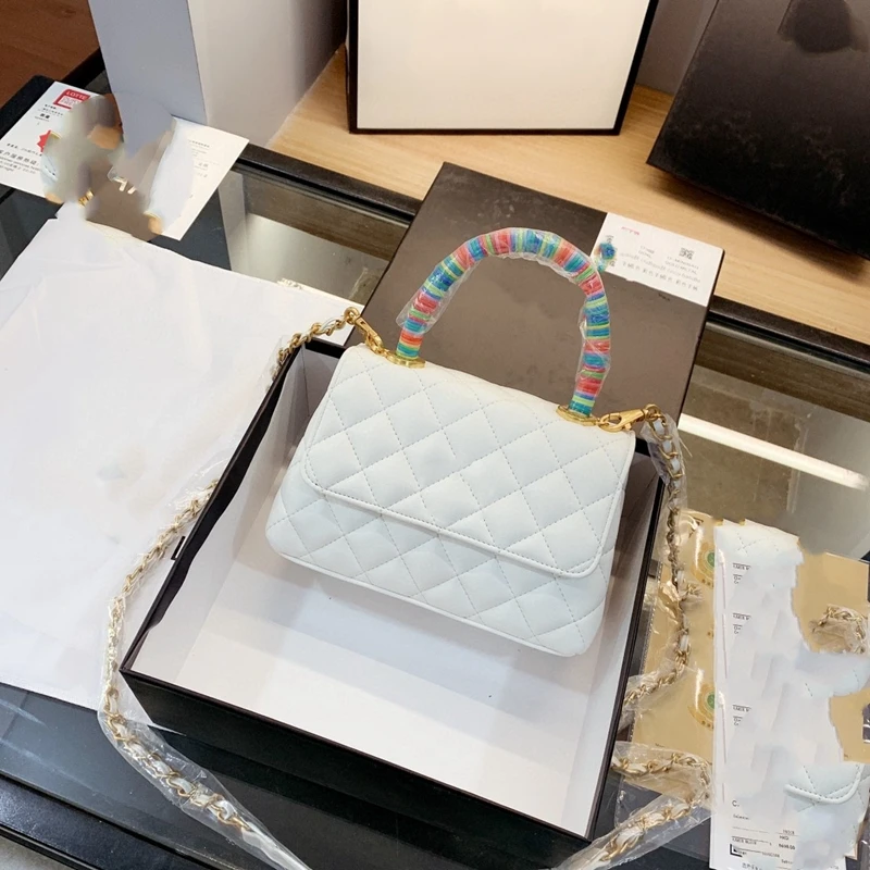 

2021 fashion trend new rainbow handle small square bag chain bag female bag shoulder bag messenger bag