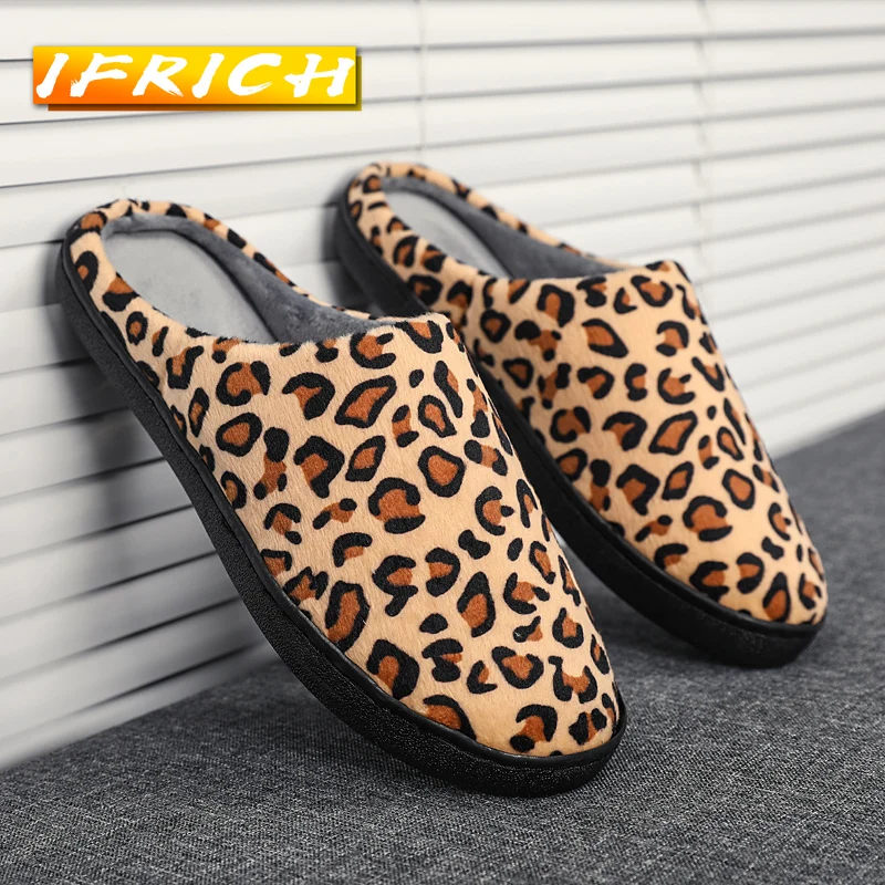 

Зимние теплые плюшевые мужские туфли на плоской подошве, мужские домашние хлопковые туфли с леопардовым принтом, брендовые Модные мужские ...