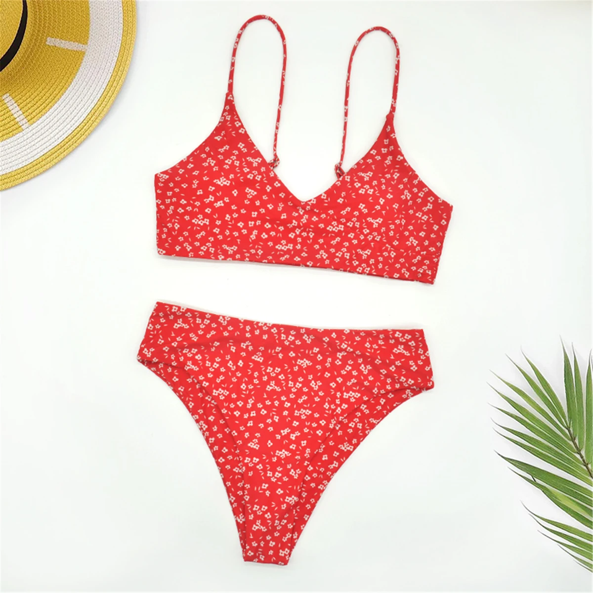 

Mesh 2 pieces bikini set Floral print swimwear female Traingle swimsuit women String swimming suit bathing suit 2022