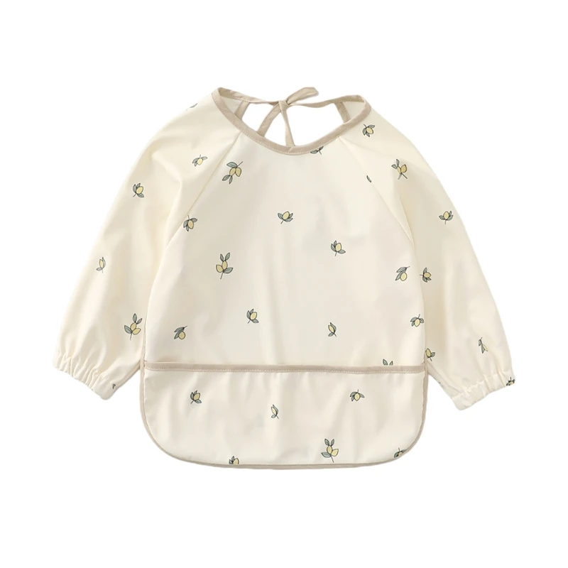 

Cartoon Printed Waterproof Bib with Pocket Baby Infants Long Sleeve Feeding Drawing Painting Apron Newborn Smock Burp Cloth for