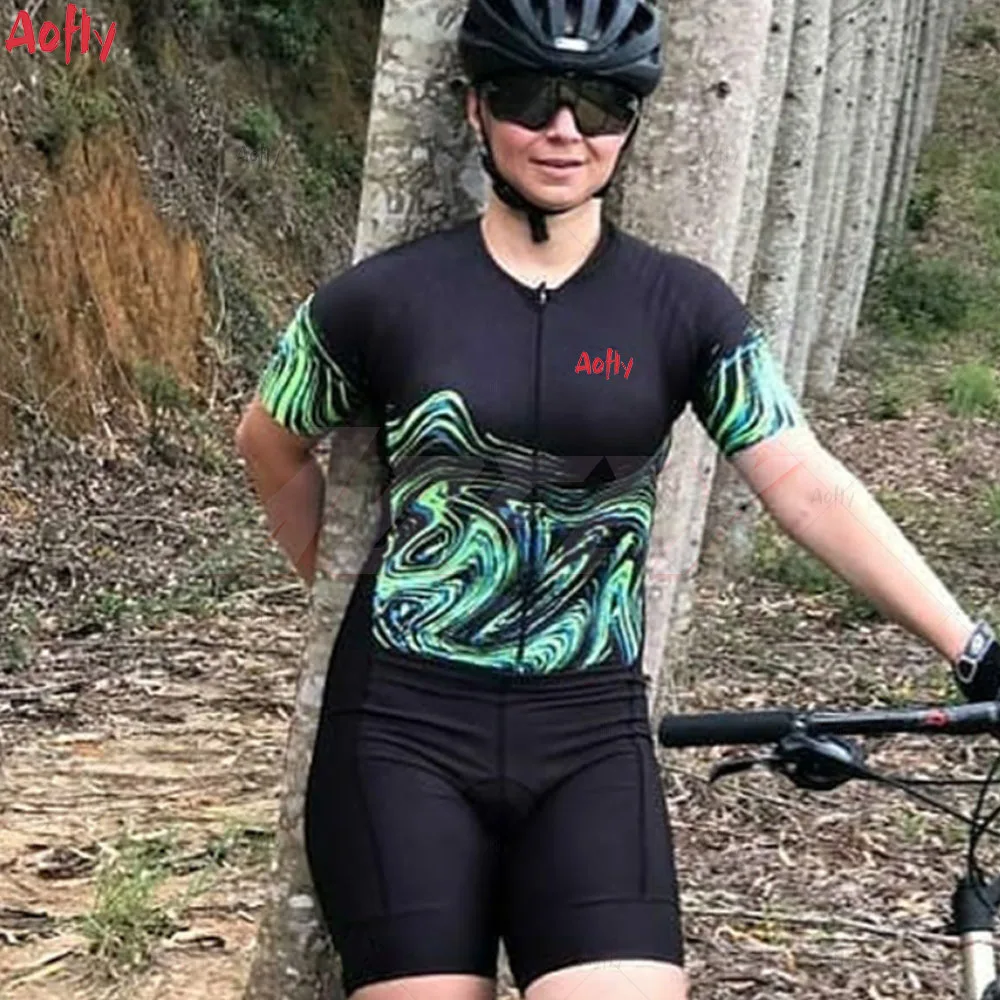 

2020 Womens Aofly Professional Cycling Clothing Skinsuit Sets Jumpsuit Sexy Triathlon Conjunto Feminino Ciclismo QApink Gel Pad
