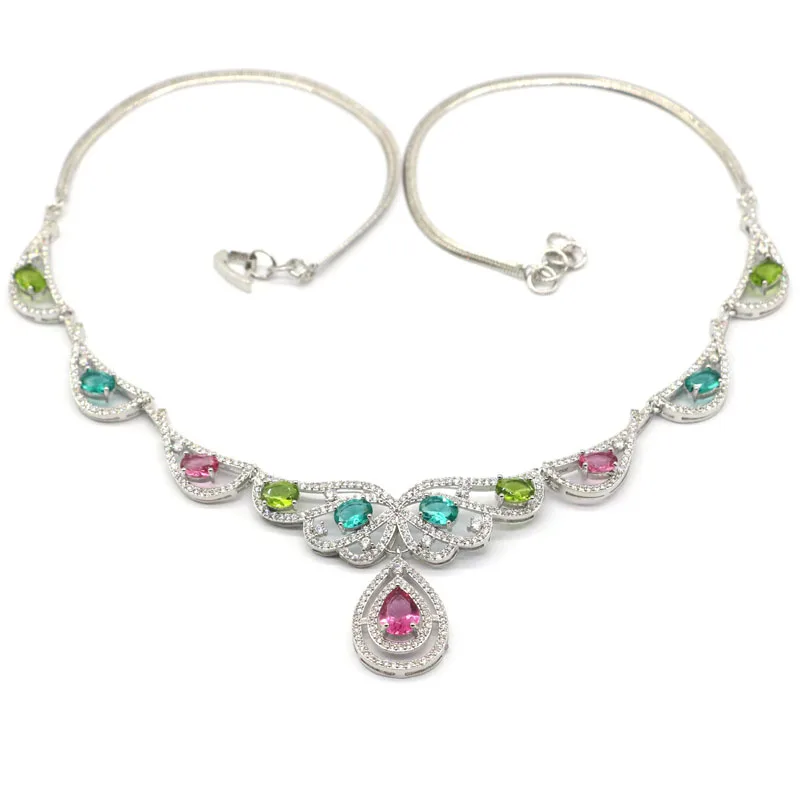 Лидер продаж женское серебряное ожерелье разных цветов с турмалином аквамарином
