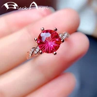 black angel 2020 new fashion luxury round red tourmaline gemstone adjustable rings for women wedding jewelry christmas gift