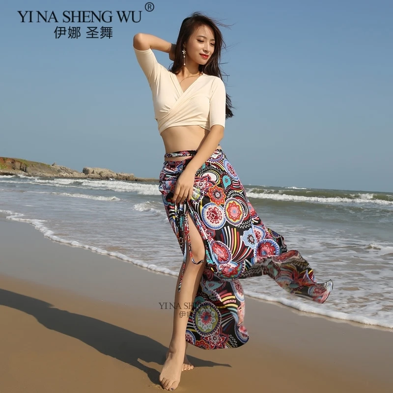2pcs Set Belly Dance Oriental Practice Clothes New Women Clothing Printed Skirt Costume Top | Тематическая одежда и
