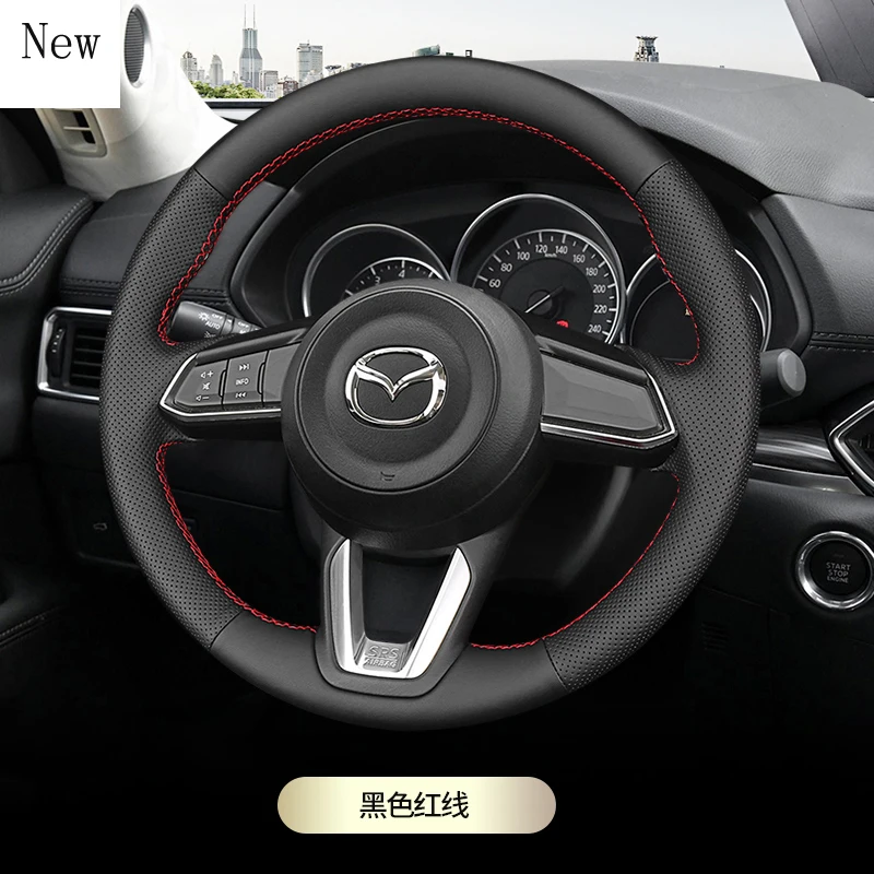 

for Mazda 3 Onxeira CX4 Atenza CX5 CX30 DIY Hand-Stitched Leather Car Steering Wheel Cover Interior Car Accessories