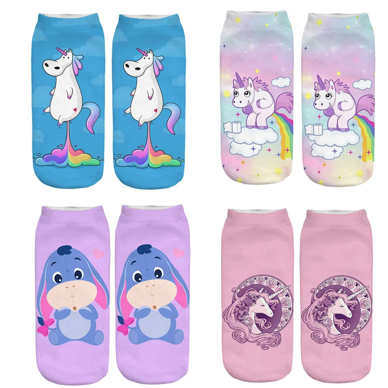 Новинка 3D принт единорог прямые короткие носки для мужчин и женщин полиэстер