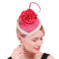 imitation sinamay hot pink fascinators hats headbands bride wedding millinery cap formal dress occasion vintage fedora caps