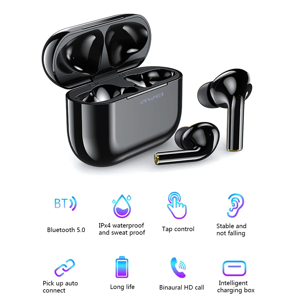 

AWEI T29P True Wireless Earbuds TWS In Ear Headphones Bluetooth 5.0 Stereo Earphones with Microphone Digital Display
