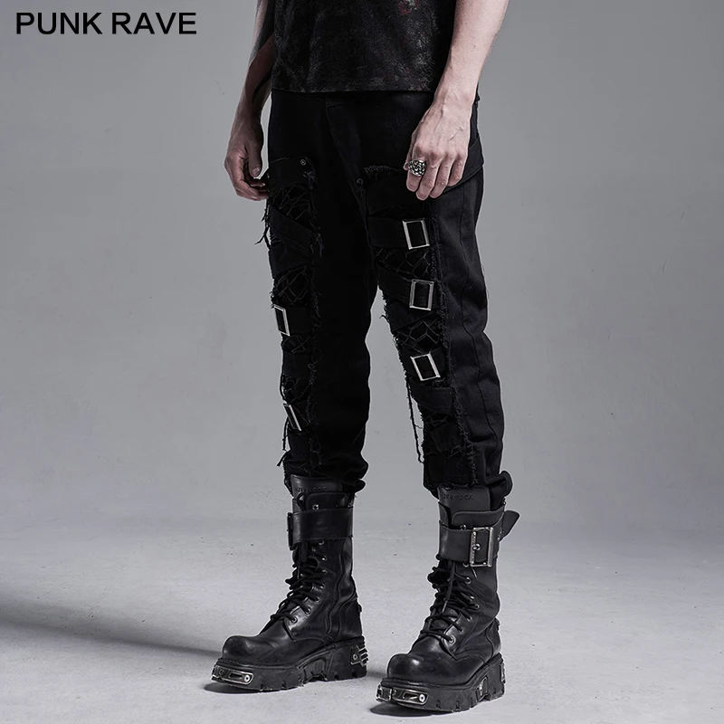 Beste Punk Rave Mannen Punk Slim Fit Decadente Broek Knappe Flarden Katoen Gothic Dagelijks Twill Geweven Casual Potlood Broek Streetwear