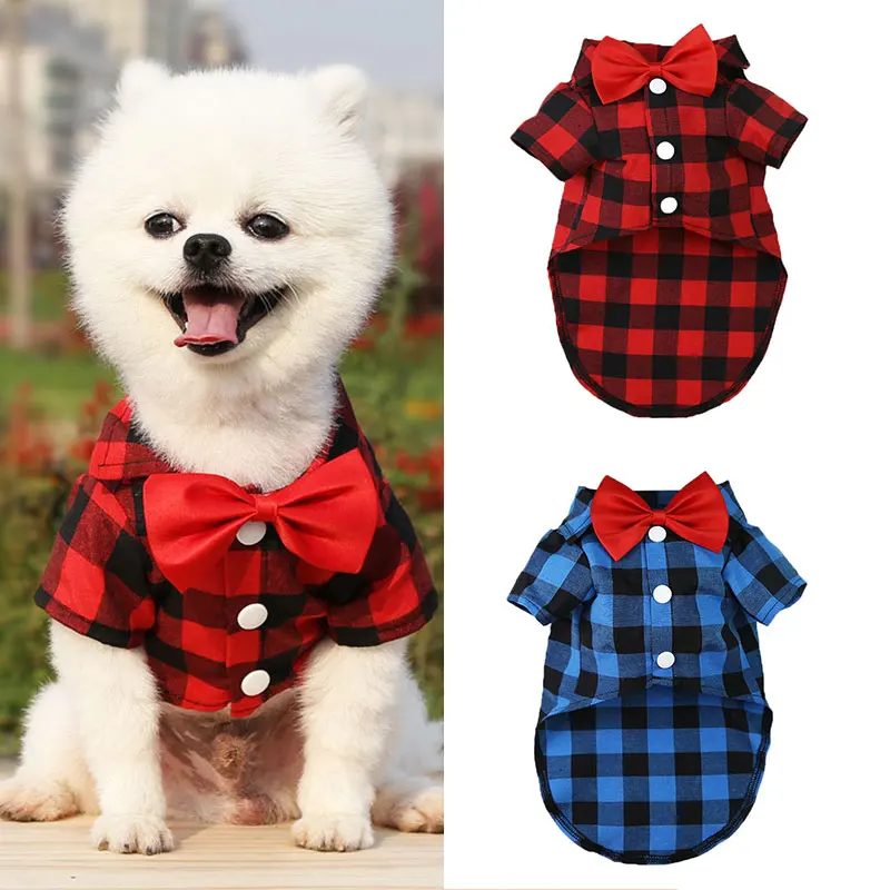 

Dogs Plaid Striped Shirt Suit Wedding Dress Puppy Coat Teddy Bear Pomeranian Vest Small-Medium Dog Cat Gentleman Pet Costume