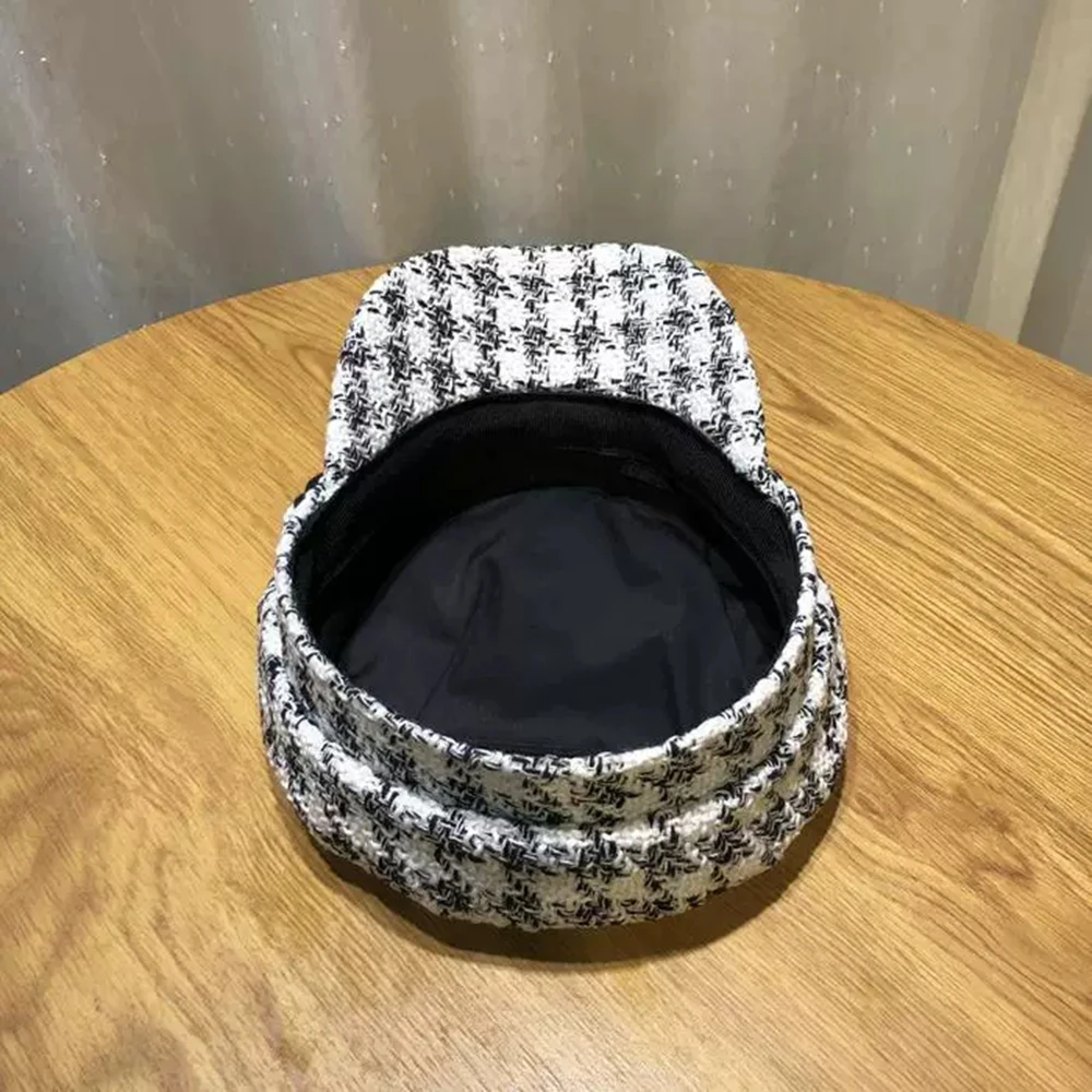 Женская твидовая шляпка винтажная в стиле милитари с золотой нитью бейсболка