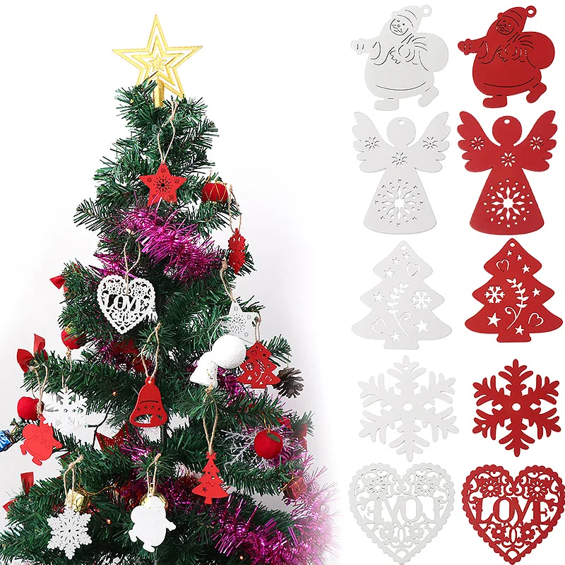 

10Pcs Creative White & Red Wooden Christmas Pendants Ornaments DIY Christmas Tree Party Decorations Home outdoor Kids Gifts