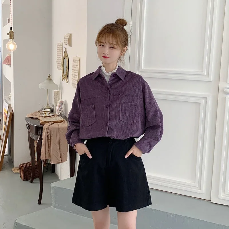 

Deeptown Vintage Shirts Women Korean Style Fashion Loose Autumn 2020 Women Blouses Oversized Button Up Shirt Ladies Cardigan Top