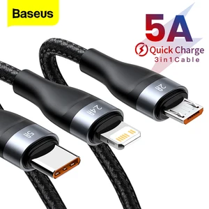 baseus 40w 5a 3 in 1 data cable usb to type c cable for iphone usb to micro fast charger for huawei charger cable for android free global shipping