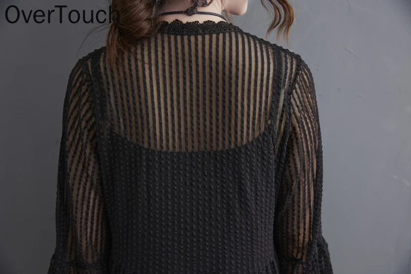 

Plus Size Lace Cardigan Jacket Women Blouse Shirts Chiffon Transparent Thin Cardigan Zipper Summer Black Coats Oversize 2021