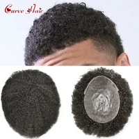 afro men replacement system full poly pu 6mm 8mm kinky curly wig remy human hair african american afro wave toupee hairpieces