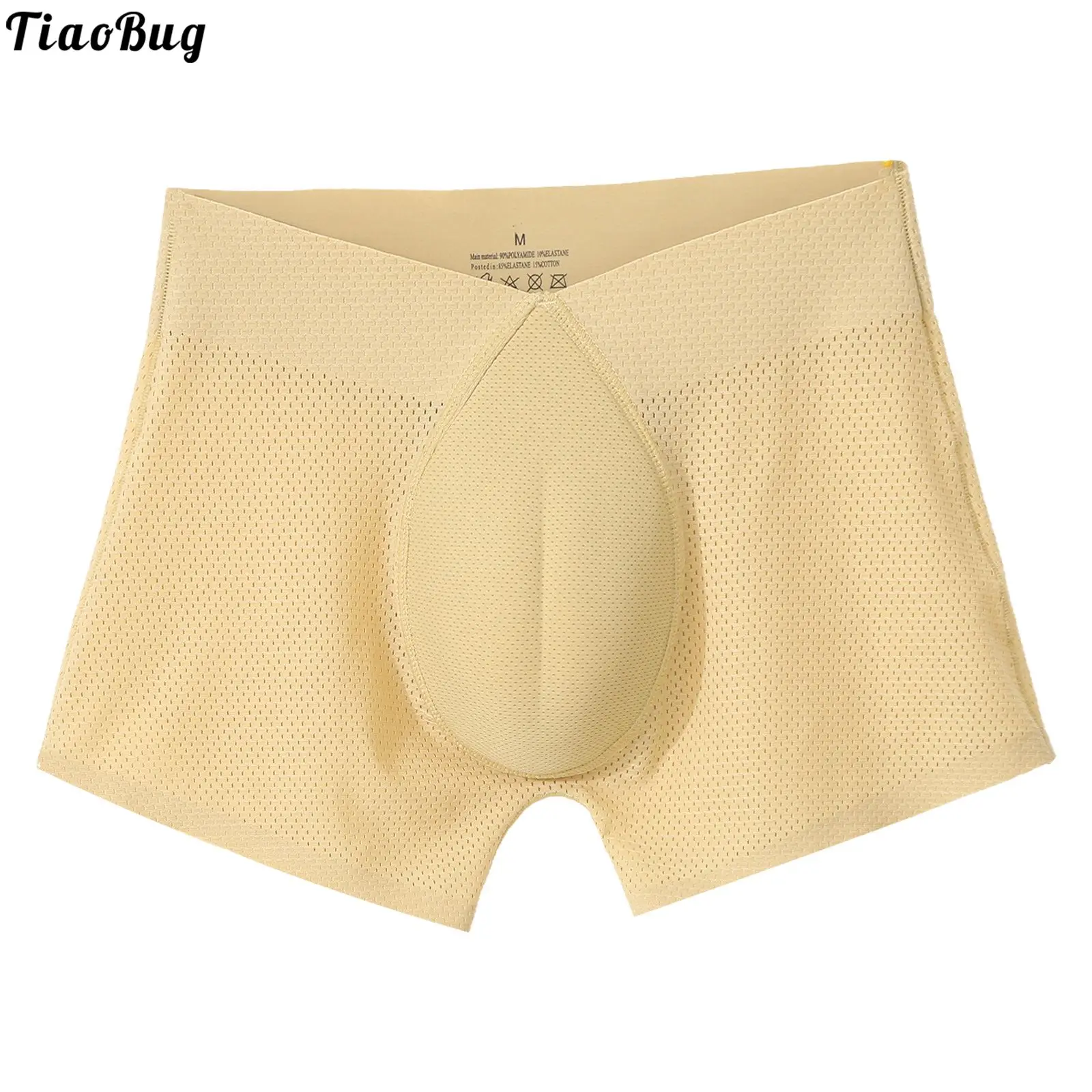 

Men Sissy Hollow Out Breathable Trunks Boxer Briefs Low Waist Underpants Padded Bulge Pouch Pure Color Shorts Underwear Swimwear