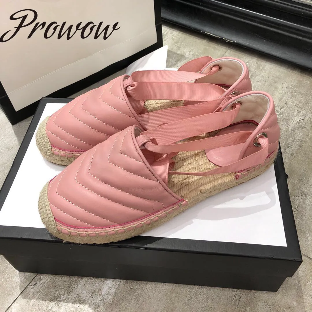 

Prowow New Summer High Quality Genuine Leather Lace Up Luxury Women Espadrilles Flats Shoes Women Zapatos Mujer