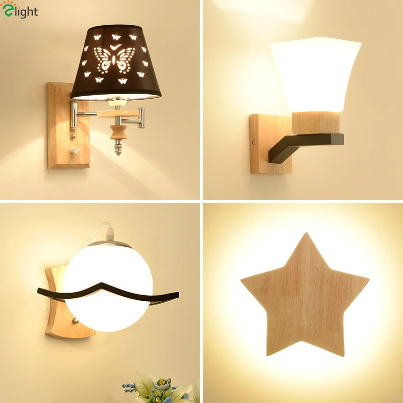 

Nordic Solid Wood Led Wall Lamp Lustre Glass Living Room Led Wall Light Fixtures Bedroom Led Wall Lights Corrdior Wall Sconce