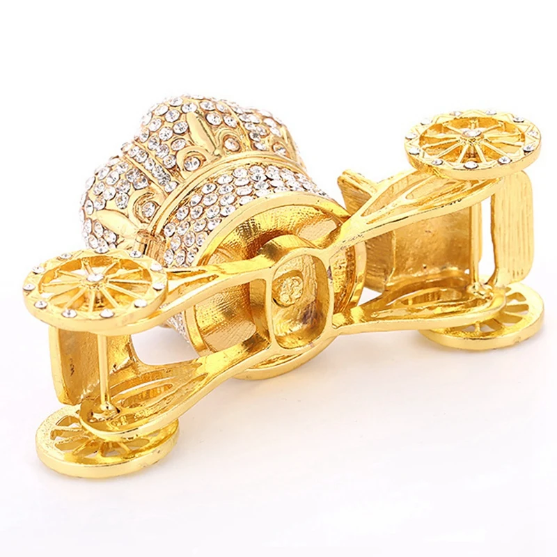 Gold Carriage Hinged Trinket Box Hand-Painted Patterns Jewelry Storage Hand Painted Gift | Дом и сад