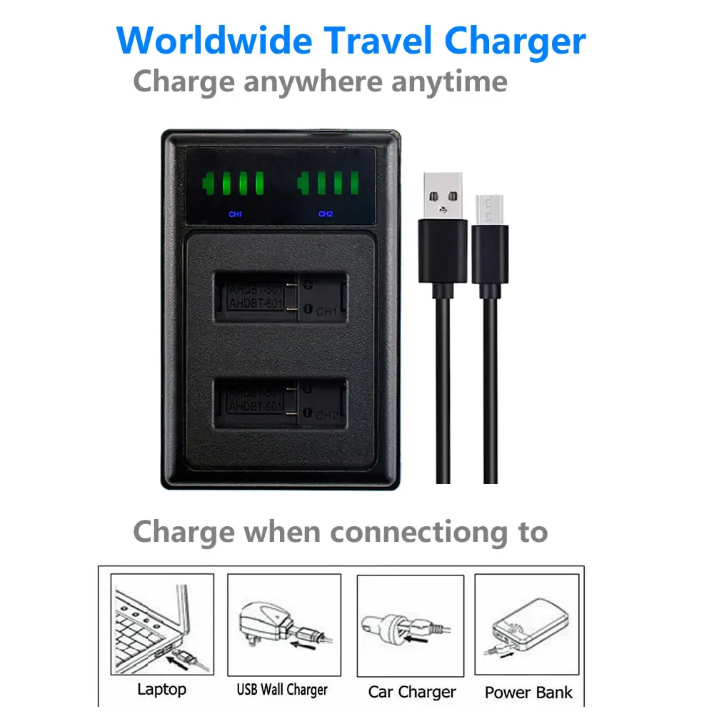 Батарея + ЖК дисплей USB Зарядное устройство для экшн камеры Gopro Hero 8 черный пакет Akku