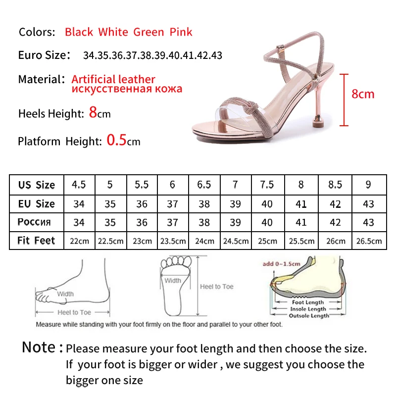 

LEOPARD LAND Summer Women Fashion High Heels Sandals One Word With Rhinestones PVC Stiletto Open-toe Sandals Banquet Shoes CWF