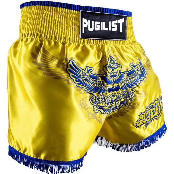 Муай Тай бои кикбоксинг Мягкая Вышивка Шорты PUGILIST MuayThai плавки мужские боевые
