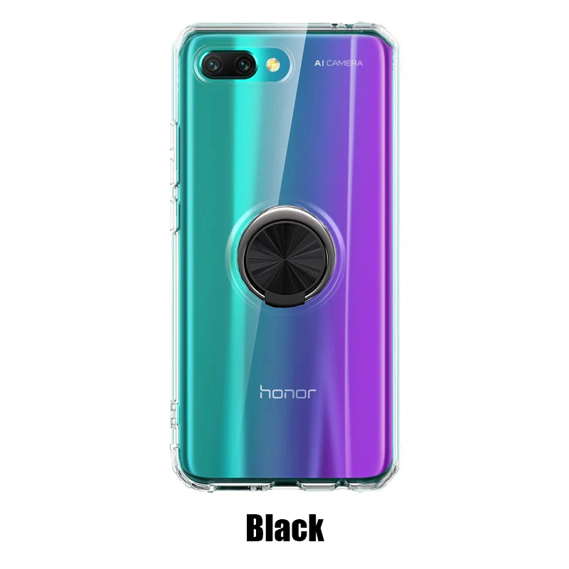 Роскошный чехол для телефона s для huawei honor 10 чехол Прозрачная мягкая силиконовая защита из ТПУ кольцо магнетизм чехол для honor 10 Coque - Цвет: Черный