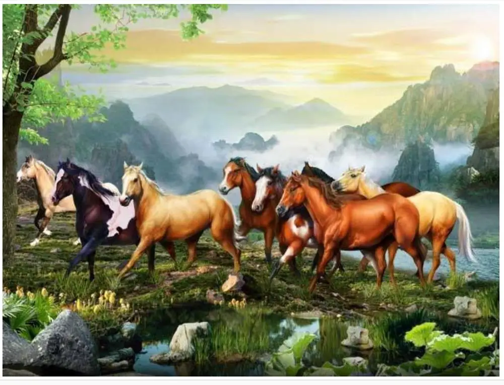 landscape diamond painting horses animals embroidery mosaic dotz diy rhinestone picture puzzle toy drawing wall decor | Дом и сад
