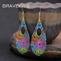bravekiss vintage long leaf shape drop earrings for women gift colorful boho hollowed out fashion jewelry trendy earring bpe1521