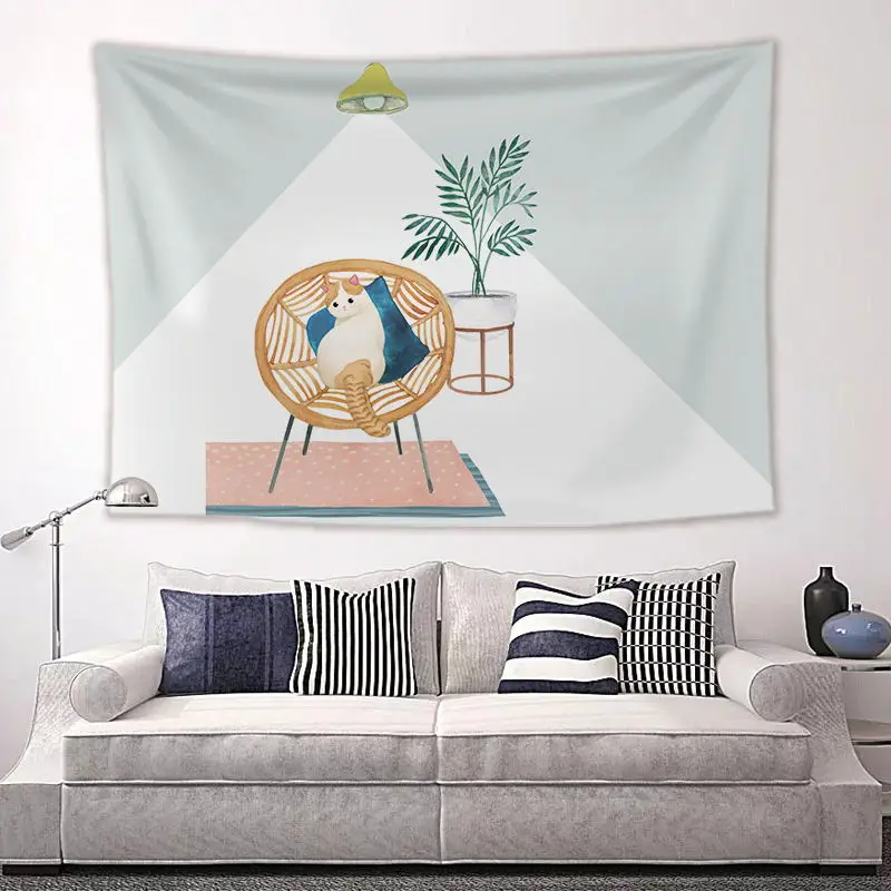 

Print Cat Tapestry Cartoon Colorful Simple Girl Landscape Tapestry Creative Aesthetic Dekoracje Do Pokoju Home Decor DE50GT