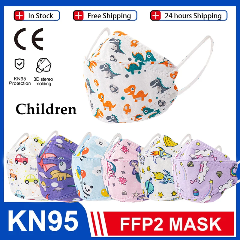 

KN95 mask children non-woven protective dustproof breathable 4-layer disposable FPP26-14 year old animal dinosaur printed mask