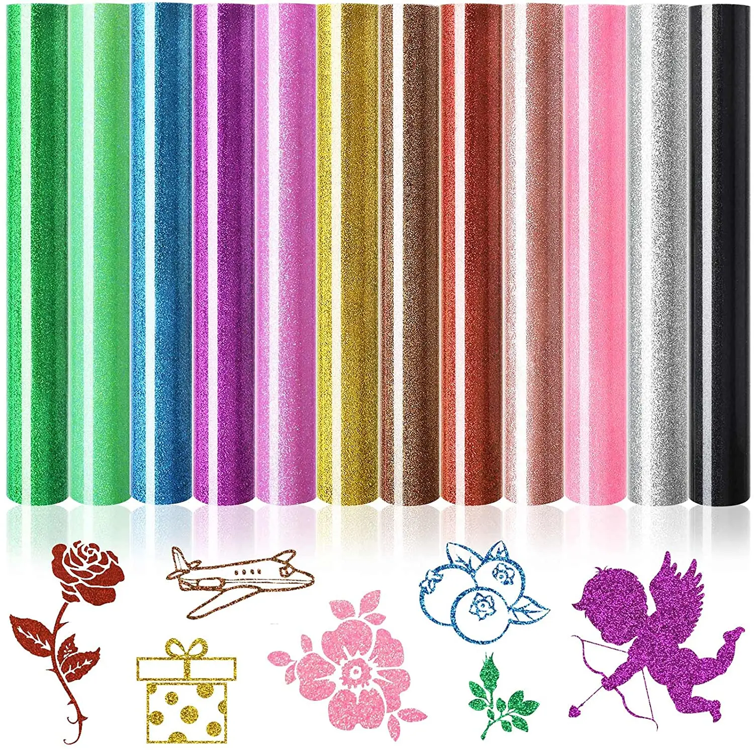 

2 rools (10"x12")25cmx30cm Glitter heat transfer vinyl heat press cutting plotter HTV Iron On Film DIY