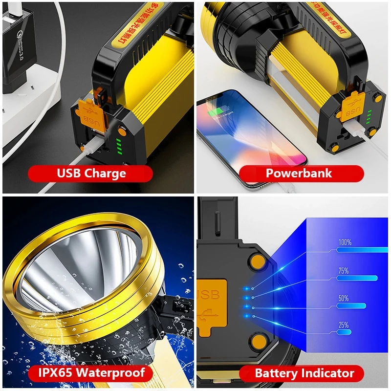 Мощный светодиодный фонарик XHP70 прожектор Портативный с зарядкой от USB