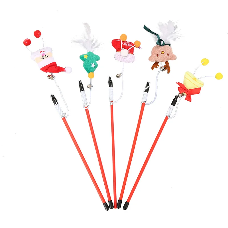 

2pcs Pet Cat Toys Christmas Series Stick Santa Gift With Bell