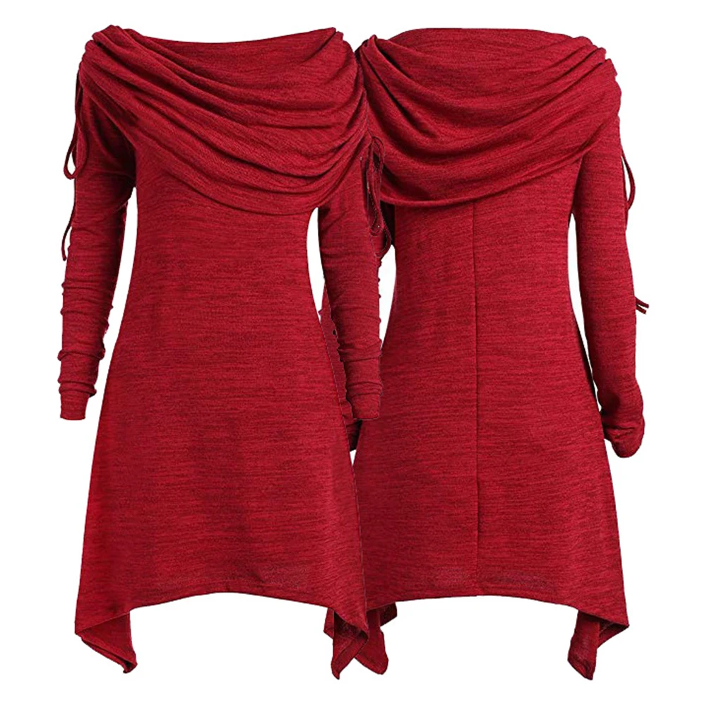 Женская однотонная толстовка средней длины с длинным рукавом и откидным