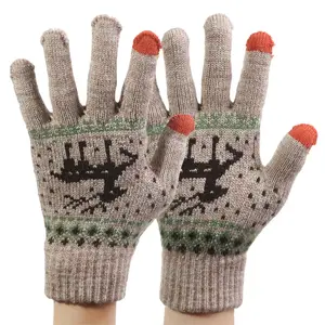 Оригинальные кашемировые вязаные женские осенне-зимние теплые плотные перчатки с пальцами, перчатки для катания на лыжах и сенсорных экранах, Рождество, 1 пара