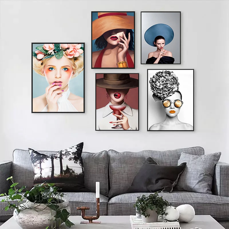 Скандинавская женская шляпа модный плакат печать на холсте настенная живопись