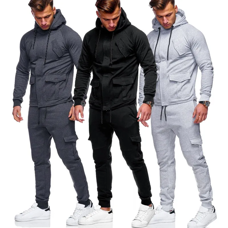 

ZOGAA Men Track Suits Hooded Jacket Sweatsuit Sports Suits New Sportswear Men's Jogger Sets Solid color Tracksuit Men Clothes