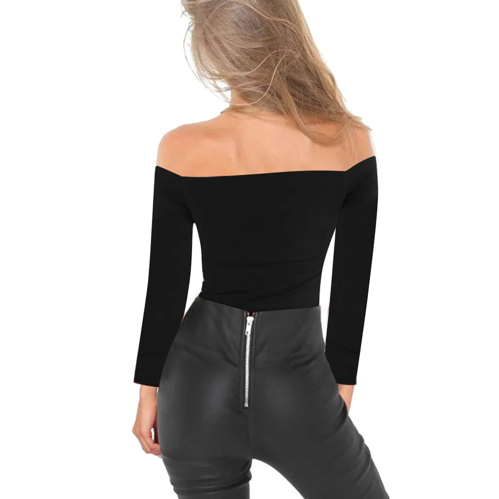 

Autumn New Fashion Women's Casual Slim Sexy Solid Color Slash Neck Bow Long Sleeve Off Shoulder Top Free Ship Z4