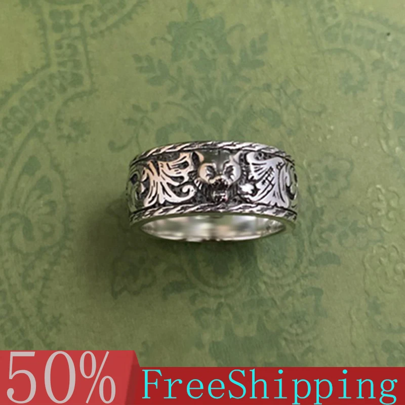 

925 sterling silver G tiger head ring men and women couple luxury brand retro ring original design men's gift