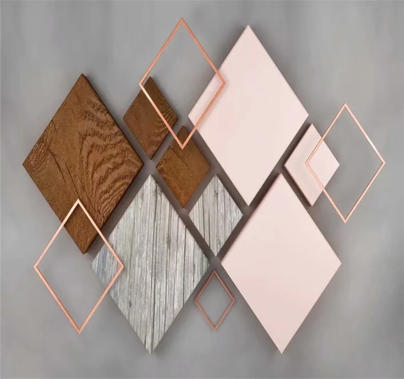 

Custom wallpaper 3d stereo geometric quadrangle wood grain modern nordic tv background wall-high-end waterproof material