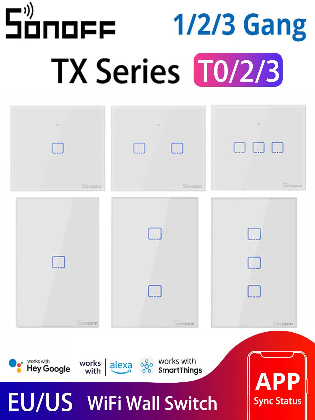 

Sonoff T0 Tx ЕС/США T0/T2/T3 1/2/3 кнопочный Wi-Fi переключатель Sonoff Ewelink умный дом настенный сенсорный переключатель Alexa Google Home Голосовое управление