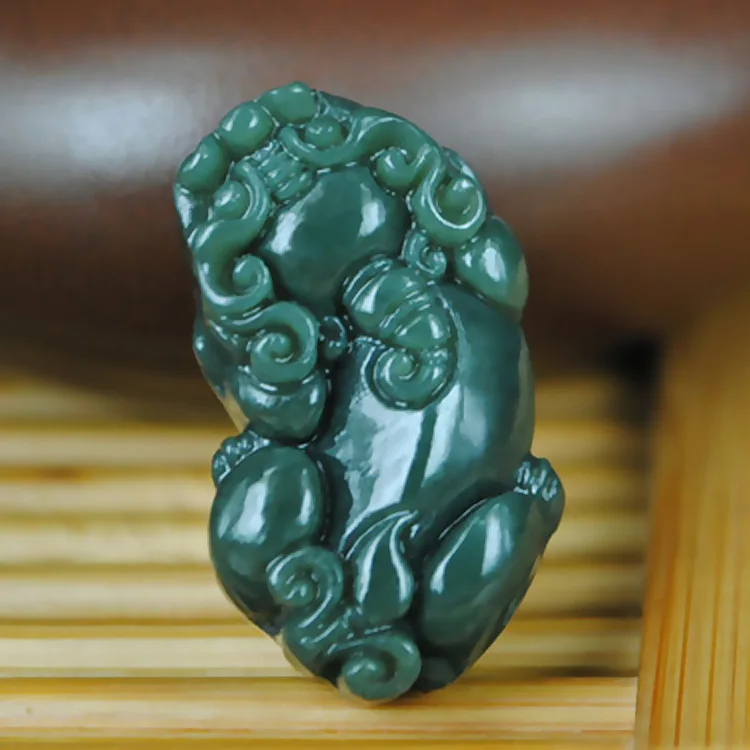 Натуральный зеленый нефрит счастливая подвеска Pixiu Ожерелье Мужчины Женщины