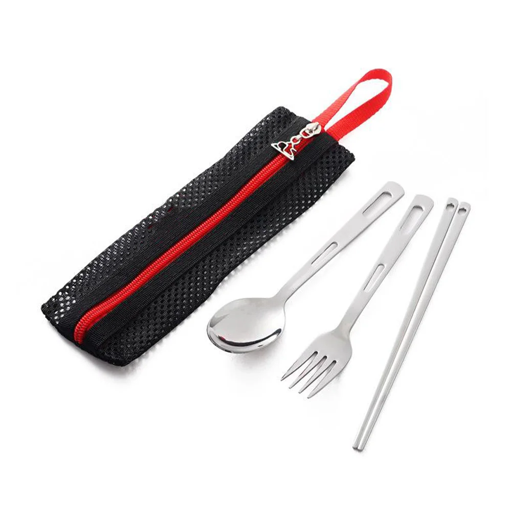 

3PCS Camping Cutlery Set Portable Single Tableware Camping Fork Spoon Chopsticks Picnic Flatware Kit For Picnic Hiking Travel