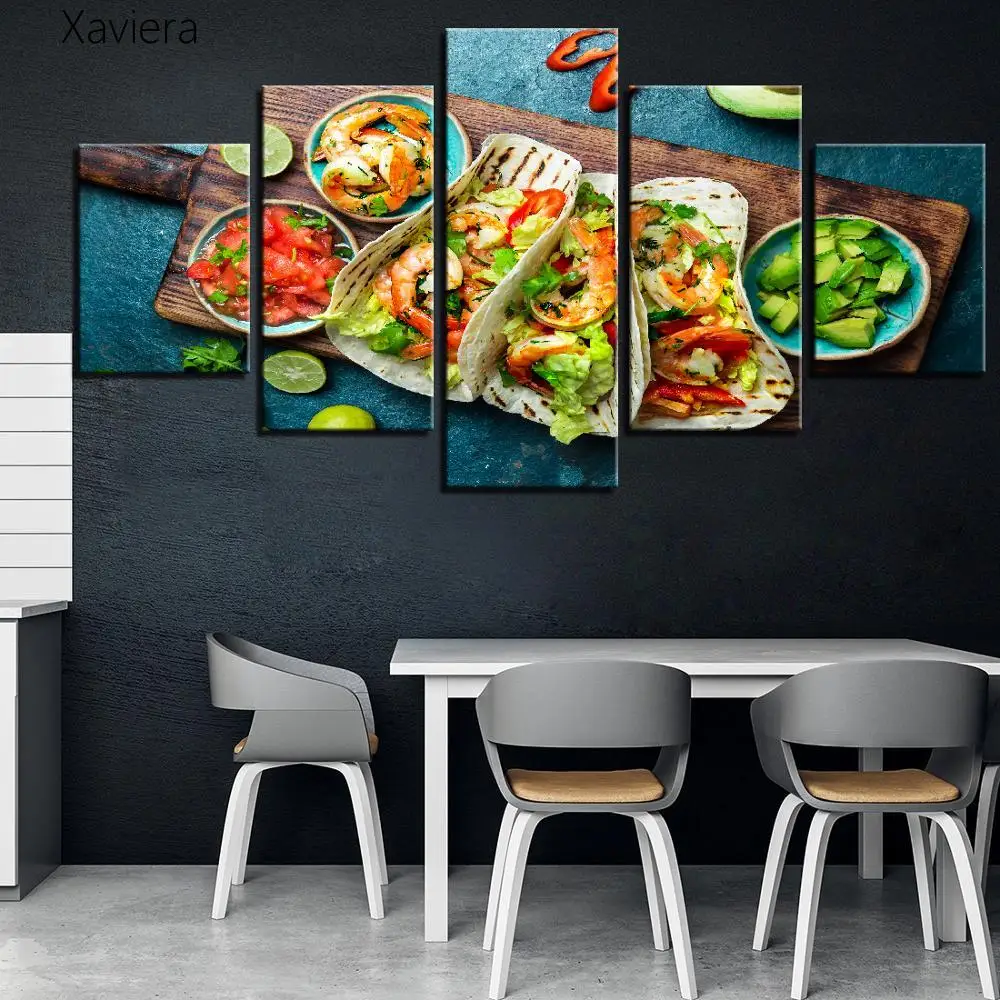 

5 Pieces of Wall Art Canvas Painting Poster Mexican Food Shrimp Roll Fruit Picture Home Decor Restaurant Kitchen Mural Frameless