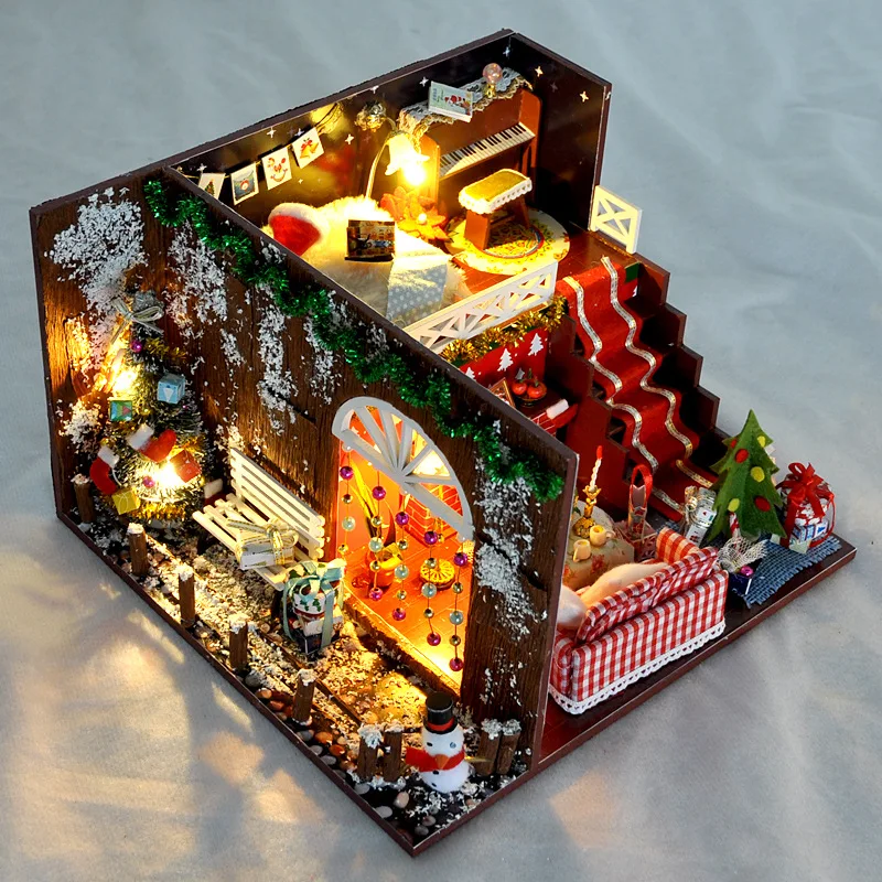 

Christmas Series DIY Wooden Dollhouse Kit Assembled Miniature Snowman Gift Doll House Toy for Children Christmas Eve Gifts